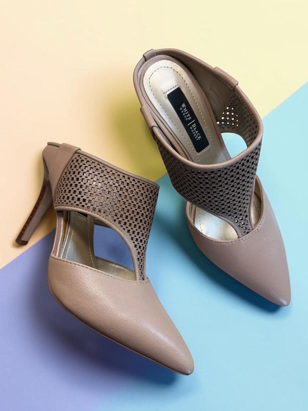 White House Black Market Pointed Toe Cutout Heels WHBM Women’s Mules, Size 6.5 M